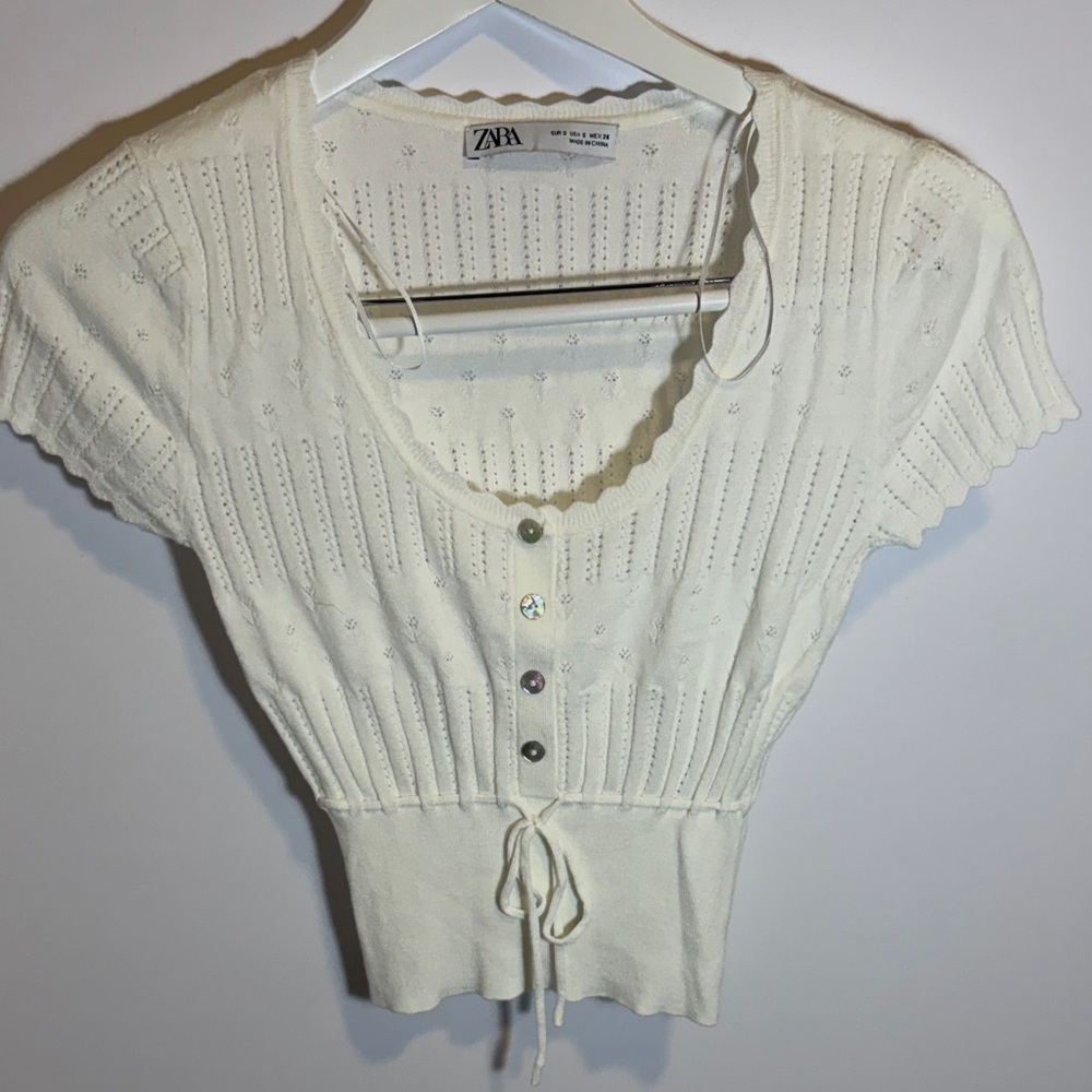 Zara Cream Button-Down Knit Top